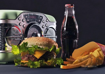 From Photos Realistic Painting - Radio Cocacola Hamburger Chips Painting from Photos to Art